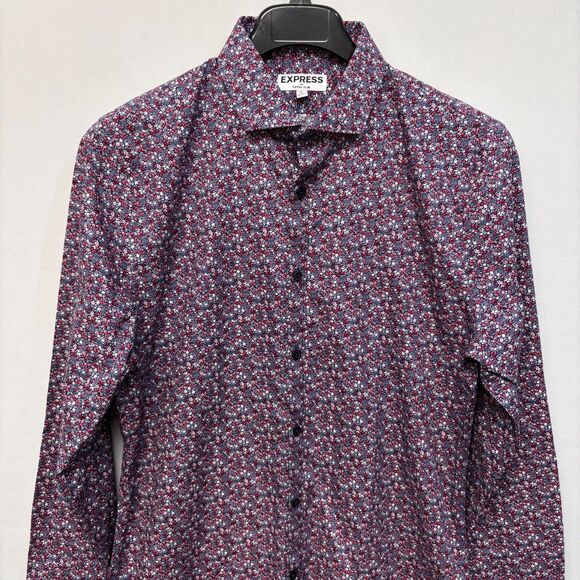 NWT Express Men Extra Slim Fit Button Shirt Top Size Large Floral C025 -10 - Picture 11 of 16